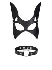 2pcs/1pc Unisex Cat Face Mask, Fox Half Face Mask, Halloween Party Cosplay Mask, Heart Ring Necklace Lingerie Accessories