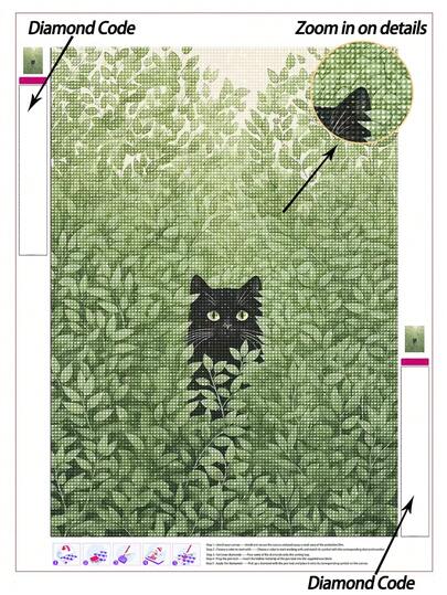 | 5D DIY 钻石画 | 动漫动物场景钻石艺术套装，小猫躲在草丛里，水钻全套马赛克工艺品。高清艺术钻石。礼品钻石画，通过 DIY 集中注意力并平静你的心情。