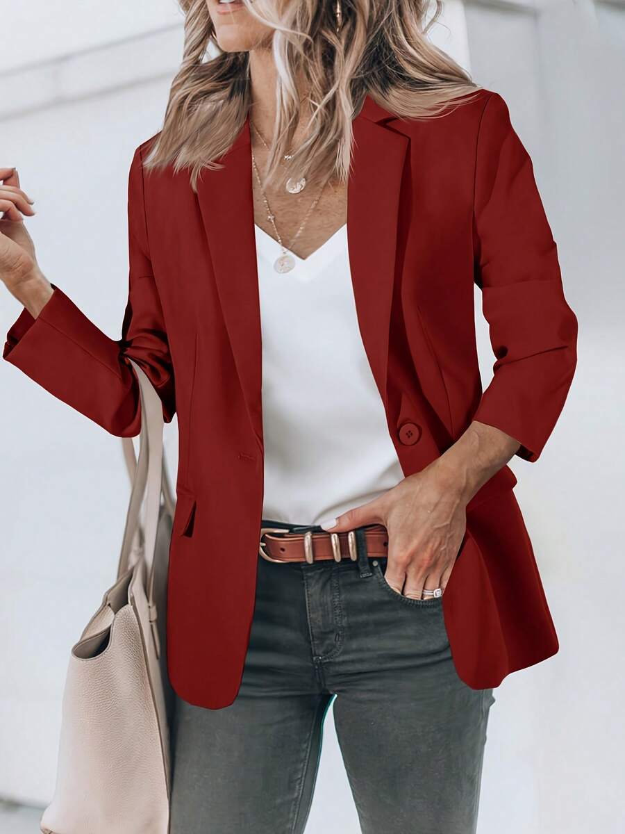 Cicybell Womens Casual Blazers Open Front Long Sleeve Work Office Suit Jackets Blazer - Màu Đỏ Sâu - Xem 1