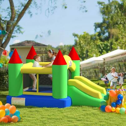 HOMCOM Kids Bouncy Castle Inflatable Bouncer Bounce House And Slide Inflatable Jumper With Blower