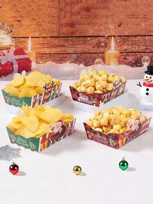 24pcs Christmas Party Snack Trays - Cartoon Santa Claus, Elk Designs - Heavy-Duty Paper Appetizer Plates For Xmas, Holiday Parties, Family Gatherings - Festive Paper Party Plates For Holiday Treats, Easy Assembly, Holiday Themed Decor, Christmas Decor