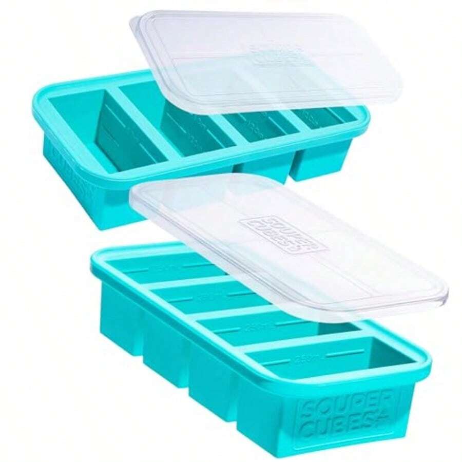 1 Cup Silicone Freezer Molds  Perfect For Freezing Broth Rice Leftovers And More Silicone Freezer Trays With Lids For Meal Prep Aqua 2Pack - 水藍色 - 查看 1