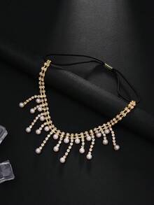 1pc Adjustable Pearl Tassel Leg Chain, Fashionable Sexy Multi-Row Crystal Body Jewelry Accessory For Women - Multicolor - View 6