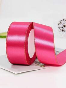 1.5 Inch Wide 25 Yards Electric Blue Satin Ribbon With Golden Edges - Durable High-Quality Vinyl/Plastic/Polyurethane Ribbon For Gift Wrapping, DIY Crafts, Christmas Decor, Wreaths, Bows, Invitations, Ribbon For Gifts, Wreath Making, Elegant Design, Smooth Texture, Craft Projects, Party - 玫紅色 - 查看 1