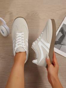 Sneakers For Women Modern Casual Sporty Tennis Shoes Colorblock Patchwork Upper German Training Chunky Runner For Outdoor Walking Office Travel Spring Fall - 米色 - 查看 1