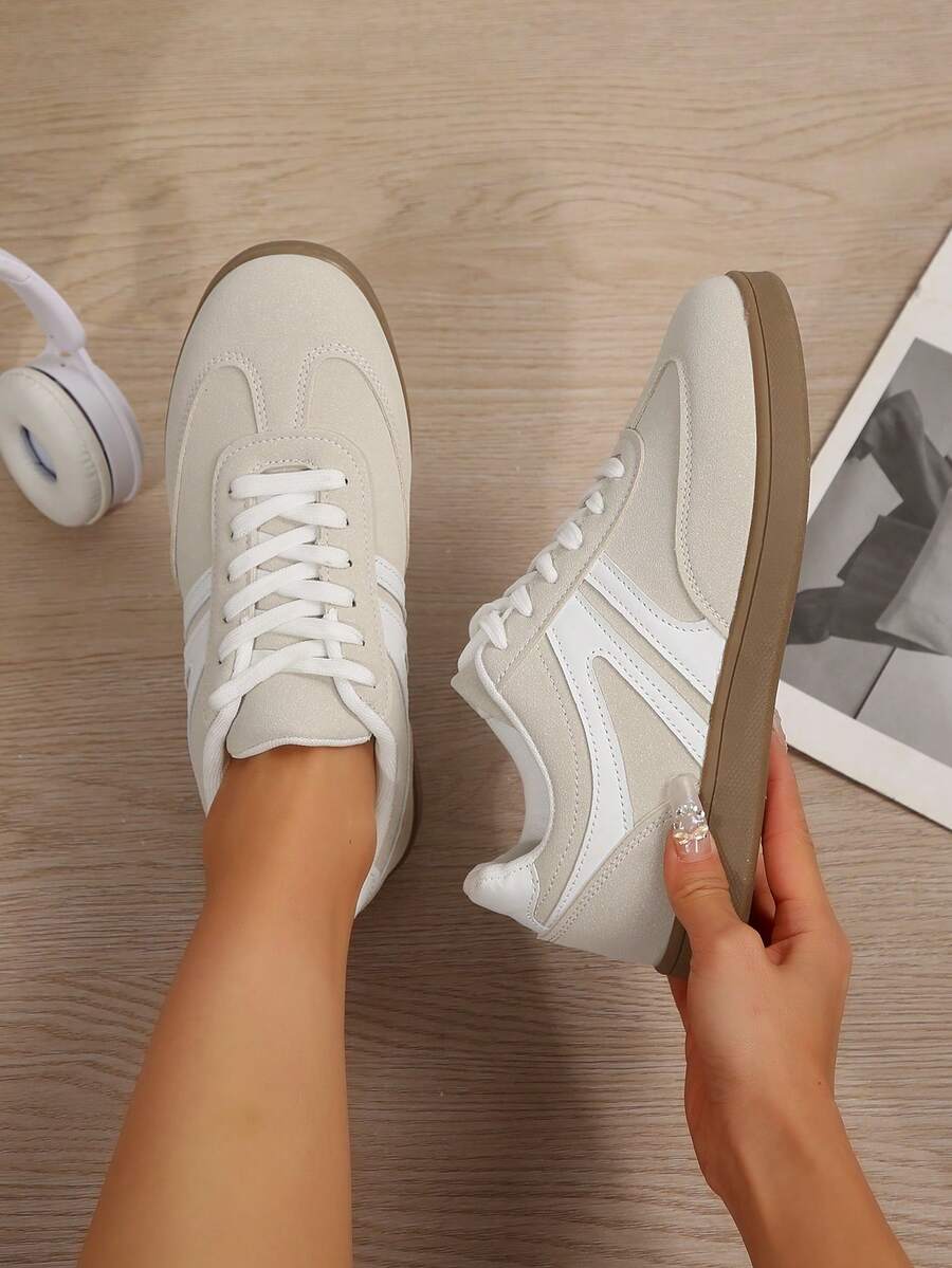 Sneakers For Women Modern Casual Sporty Tennis Shoes Colorblock Patchwork Upper German Training Chunky Runner For Outdoor Walking Office Travel Spring Fall - 米色 - 查看 1