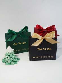 Personalized Christmas Gift Box With Red Ribbon, Customizable Favor Box With Your Text, Elegant Merry Christmas Candy Cookie Packaging, Luxury Holiday Treat Box For Wedding, Birthday, Party Decorations - 11.5X4.5X10cm - View 1