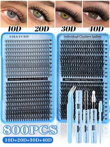 800pcs D-Curl Individual False Eyelashes With Adhesive & Sealant, Includes Tweezers & Lash Brush, Large Capacity, Soft & Natural, Suitable For Beginners, Easy DIY At Home, Portable For Travel, Enlarges Eyes, Lightweight & Reusable