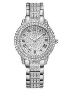 2 件时尚金合金水钻石英表和链手链套装，派对生日礼物组合，银色闪亮派对腕表 - 銀色 - 查看 4