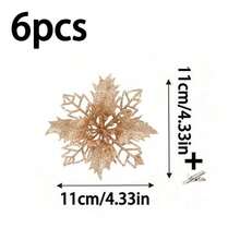 2pcs/6pcs/10pcs Glitter Christmas Poinsettia Flowers, Multi-Color Artificial Poinsettias With Clips, Hollow Glittery Poinsettia Flowers, Christmas Decorations, Holiday Accessories, Christmas Tree, Wreaths, Glitter Poinsettia Ornaments, Holiday Decor DIY Wreaths, Party Decorations,Christmas - Champagne - View 12