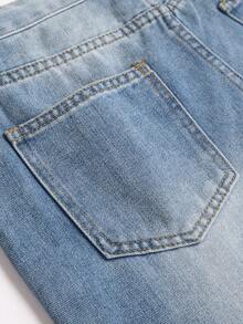 Jeans desgastados de moda casual con estampado de bigotes de gato en azul acero brillante vintage para adolescentes