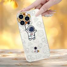 Bonita funda con diseño de astronauta y globo lunar, compatible con iPhone 16, 15, 14 Pro Max, 13, 12, 11, XR y XS Plus. Fabricada en silicona TPU, ofrece protección contra golpes y caídas, además de una excelente sensación al tacto. Es el regalo perfecto para familiares, amigos y seres queridos. - transparente - Ver 4