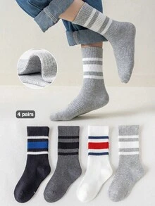 4 Pairs Boys' Breathable Soft Comfortable Fashion Versatile Sports Socks, Suitable For Kids/Teens (Ages 3-12), All Seasons