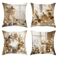 4pcs Christmas Pillow Covers, Vintage Christmas Decor Cushion Covers, Outdoor Sofa Pillow Covers, Single-Sided No Filling Pillow Inserts