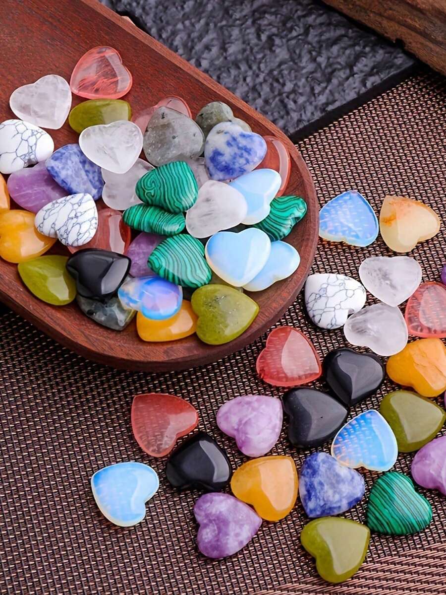 1/8/10/15/20/50/100pcs Random Heart-Shaped Crystal Stones, Natural Polished Heart Gemstones, Rose Quartz & Amethyst Crystal Set, Bulk Wholesale Healing Energy Balance Meditation Gift