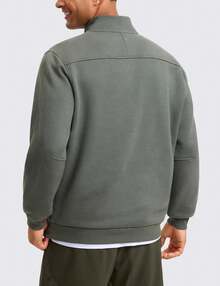 Cotton Fleece Lined Half Zip Mock Neck Men's Sweatshirts - Casual Workout Daily Wear - White Apricot - View 7