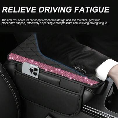 1 szt. Błyszcząca osłona konsoli środkowej samochodu, skórzana nakładka na podłokietnik samochodowy z 2 kieszeniami do przechowywania, uniwersalny schowek na ochraniacz podłokietnika samochodowego, błyszczące akcesoria wewnętrzne, pasuje do większości pojazdów