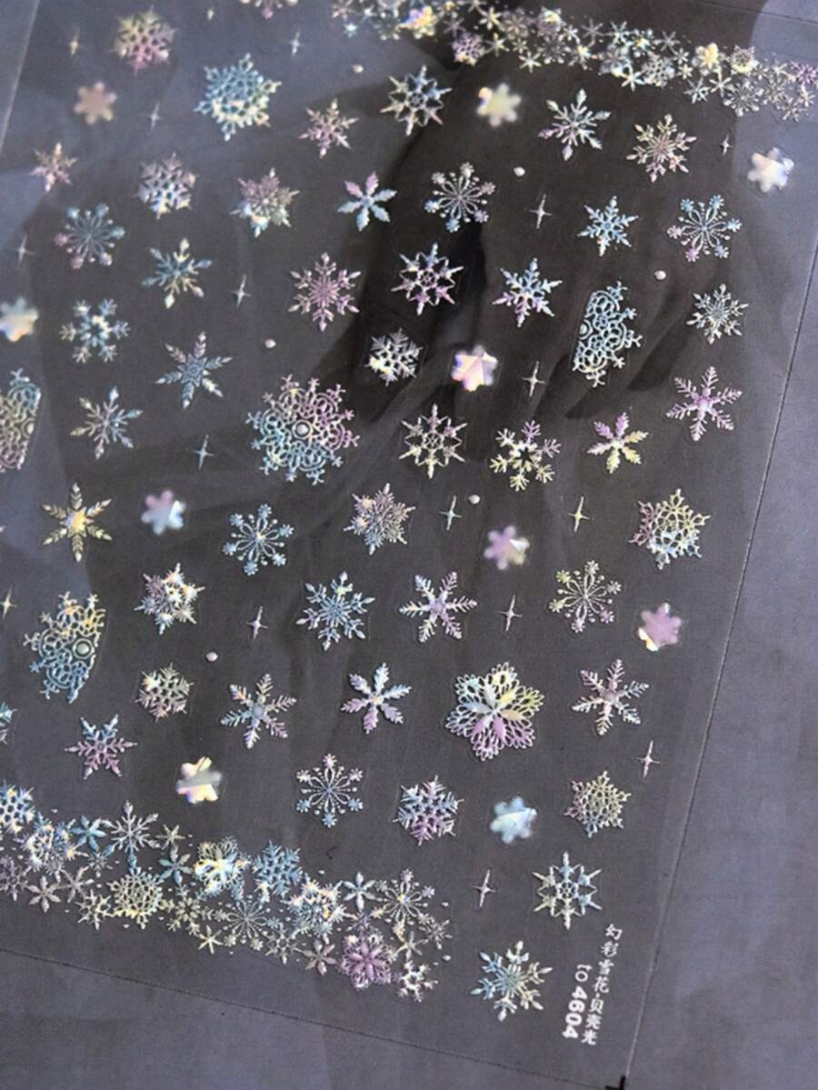 Shiny Colorful Snowflake 5D Nail Stickers, Vibrant Multicolored Geometric Four-Pointed Star Nail Decals, Holiday Self-Adhesive Nail Art Decoration - Multicolor - View 1