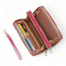Women's Wristlet Zip-Around Wallet – 3-Layer Double Zipper Clutch With Removable Strap, Cartoon Print Organizer, Large Capacity, Travel-Friendly Purse For Cards, Cash, Phone - 經典卡通 - 查看 4