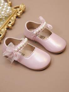 1双女童新款时尚优雅简约舒适珍珠蕾丝蝴蝶结装饰花朵边软底平底公主鞋，适合搭配连衣裙、牛仔裤、居家、演出等，适合春、夏、秋季穿着。 - 粉色 - 查看 13