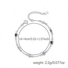 1pc Fashionable Minimalist Niche Unique 925 Sterling Silver Synthetic Cubic Zirconia Geometric Square Heart Round Chain Bracelet For Women, Wedding, Holiday, Party, Banquet - Silver - View 4