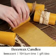 3 Sets Of 2 * 4 Inch Natural Beeswax Candles, Cylindrical Beeswax Candles With Honeycomb Texture, Equipped With Lace Ribbons And Small Bee Decorations, A Gift From The Beehive For Candle Enthusiasts, Smoke-Free, Handmade, Can Be Used For Home Decoration, Special Scene Decoration, Holiday Decoration, Or As A Gift For Lovers, Family, And Friends. Christmas, Halloween. - Nhiều màu - Xem 3