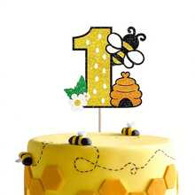 1PC Happy 1st Bee Day Cake Topper Glitter Honeycomb Flower Bumble Bee Theme Cake Pick Babyshower Bee Cake Decoration For Gender Reveal Babyshower Birthday Party Supplies Gold - Gold - View 3