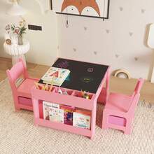 Kids Table And Chair Set,4 In 1 Wood Toddlers Activity Table & 2 Chairs,Kids Drawing Table With Storage Drawer,Detachable Tabletop For Drawing,Reading,Crafts,Homework,Playroom,Preschool - Rosa - Ver 8