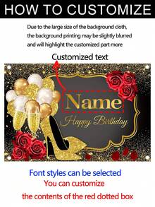 1pc Customized Name Glitter Black & Gold Birthday Background Vinyl Backdrop, Personalized Wall Hanging Decor For Anniversary Celebration Decoration - Multicolor 2 - View 3
