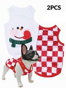 2pcs/Set Santa Claus & Fair Isle Print Anti-Flea, Shed-Reducing, Insulating & Breathable Vest For Cats & Dogs, Indoor & Outdoor Use