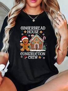 Camiseta de manga corta de regalo de galleta divertida de Navidad Gingerbread Man Oh Snap - 100% algodón primavera/otoño patrón de galleta divertida de copo de nieve de Navidad para mujeres - Amarillo - Ver 1