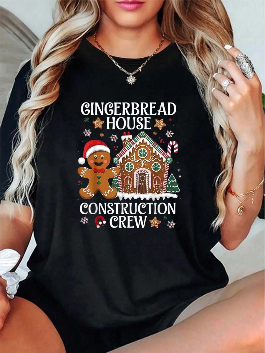 Camiseta de manga corta de regalo de galleta divertida de Navidad Gingerbread Man Oh Snap - 100% algodón primavera/otoño patrón de galleta divertida de copo de nieve de Navidad para mujeres - Amarillo - Ver 1