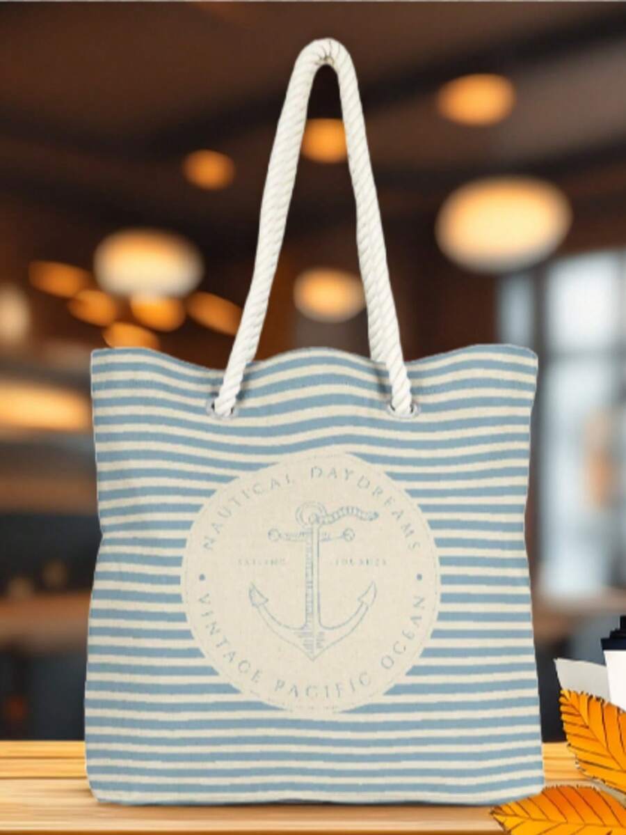 This Summer's Must-Have Bag! – Rope Handle Shoulder Bag | 40x40 Cm | Print | Made In Turkey - Ginger - View 1