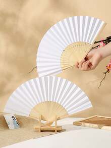 Olding Hand Fan Chinese Style Handheld Fan DIY Blank Paper Fan Elegant Retro StylePersonalized Baby Shower Foldable Paper Fan Portable Party Wedding Supplies Hand Fan Gift Decoration Wedding Fans Handheld Fans