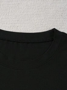 Camiseta Casual para Mujeres, 5 Patrones de Corazones Impresos de Manga Corta - Simple y Compacta, Regalo, Top Tejido, Cuello Redondo, Cómoda, Transpirable, Suave, Mejor Opción para Primavera y Verano - Negro - Ver 3