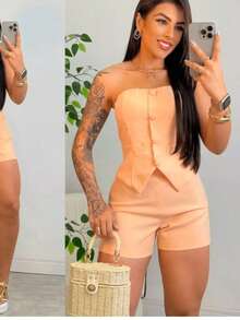 Women's Formal Set With Shorts And Button-Down Top, Summer  2026 - Redwood - View 2