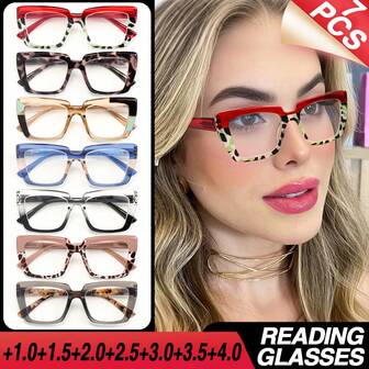 7pcs Fashion Large Frame Reading Glasses Set, Comfortable Spring Hinged Readers, Unique Color Combinations, Meets Your Daily Outfit Needs Women's Readers Set