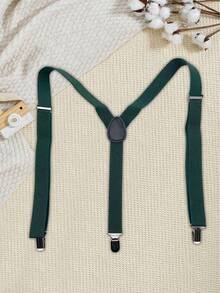 1 set Nœud papillon unicolore et bretelles pour homme, clips de bretelles, convient pour une utilisation quotidienne, accessoires automne-hiver, costume d'Halloween, adapté aux adolescents, jeunes, hommes, décontracté, extérieur, athlétique, vacances, cadeaux de remise des diplômes, anniversaire, port quotidien - Vert sapin - Voir 3