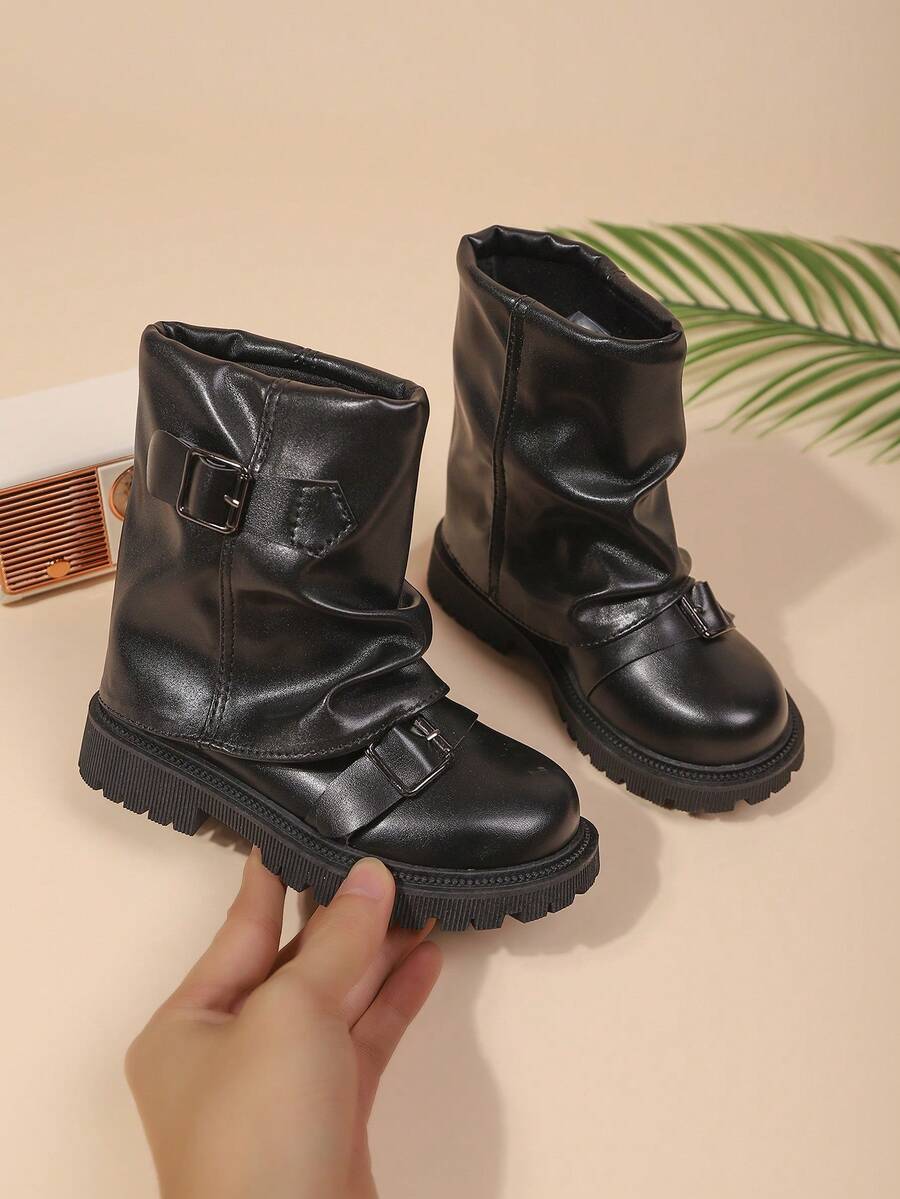 1 Pair Girls' Anti-Slip Breathable Casual Cute Mid-Calf Boots, Suitable For Winter - Black - View 1