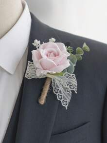 Boutonnière de flor artificial para homens, boutonnière de rosa e eucalipto de seda para noivo e padrinhos, casamento boho, corsage minimalista para noivo, broche de flor de lapela com toque realista - casamento moderno (opções coloridas), corsage elegante para homens com terno, baile de formatura, eventos formais e acessórios para o Dia dos Namorados.