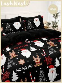 3 Stücke Weihnachts-Hirsch-Weihnachtsmann Digital bedruckter Tagesdecken-Set (1 Tagesdecke + 2 Kissenbezüge ohne Füllung) Tägliche Polyester-Chemiefaser, weich und hautfreundlich, geeignet für Schlafzimmer, Hauptschlafzimmer, Gästezimmer und Nebenschlafzimmer das ganze Jahr über - Verschiedenfarbig - Übersicht 1