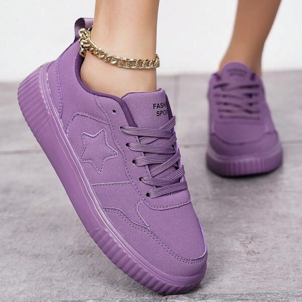 Damskie modne fioletowe, patchworkowe trampki na co dzień, uniwersalne, sznurowane, wygodne, sportowe buty na co dzień, na zewnątrz i do pracy