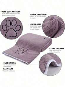 2pcs Pet Absorbent Dog Towel And Cat Towel | With Paw Print Pattern And Strong Absorbent Material, It Is Super Practical For Drying Pet Hair And Daily Cleaning - Purple - View 4
