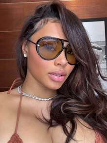 1pc/2pcs Full Frame Metal Retro Large Frame Fashion Glasses, Y2K Personalized Fashion Glasses, Suitable For Daily, Outdoor, Street Photography, Driving, Travel, Party - 08070-茶色 - 查看 3
