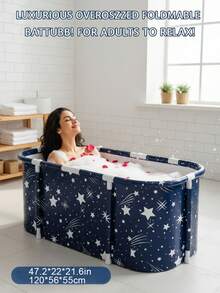 Bañera plegable para adultos para el hogar - Engrosada, para 2 personas, uso de agua caliente y fría, retención de calor, almacenamiento portátil, baño de hielo y remojo diario, experiencia de spa, opción de regalo, accesorios de baño, herramientas de baño - Azul estrellado - Ver 5