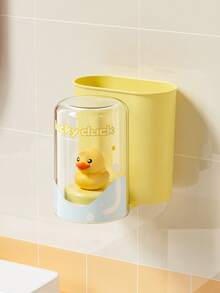 1 peça adorável desenho animado golfinho e urso suporte de escova de dentes de parede com copo de enxágue - plástico ABS durável, organizador de banheiro multifuncional para pasta de dente e escovas, decoração fofa de banheiro - Multicolorido - Ver 7