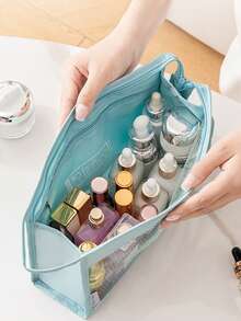 Cosmetic Bag Travel Organizer Portable Toiletry Bag Storage Women Mesh Handbag Large Capacity Premium Triangle Bag - Multicolor - View 5