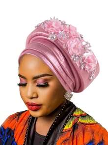1pc 2025 New Layered Sponge Floral Beauty Turban Hat - Multicolor - View 6