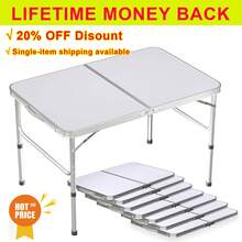 EFAN 3ft Folding Camping Table, Portable Foldable Pop-Up Picnic Tables For Outdoor Indoor Garden, Balcony Market Kitchen Work Table, 2 Height 67/37cm, Table Top Size: 90x60cm - 白色 - 查看 1