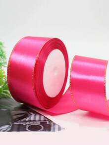 1.5 Inch Wide 25 Yards Electric Blue Satin Ribbon With Golden Edges - Durable High-Quality Vinyl/Plastic/Polyurethane Ribbon For Gift Wrapping, DIY Crafts, Christmas Decor, Wreaths, Bows, Invitations, Ribbon For Gifts, Wreath Making, Elegant Design, Smooth Texture, Craft Projects, Party - 玫紅色 - 查看 6
